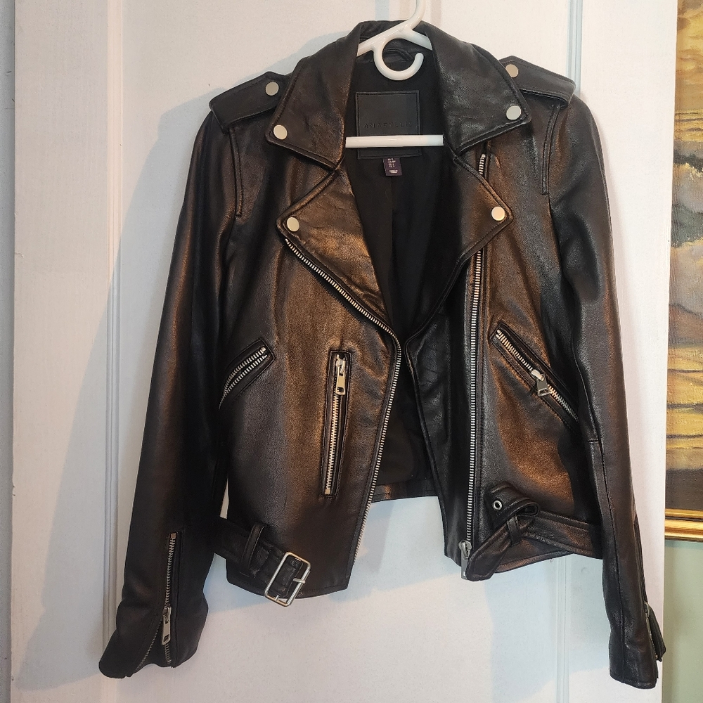 Amaryllis Black Leather Moto Jacket